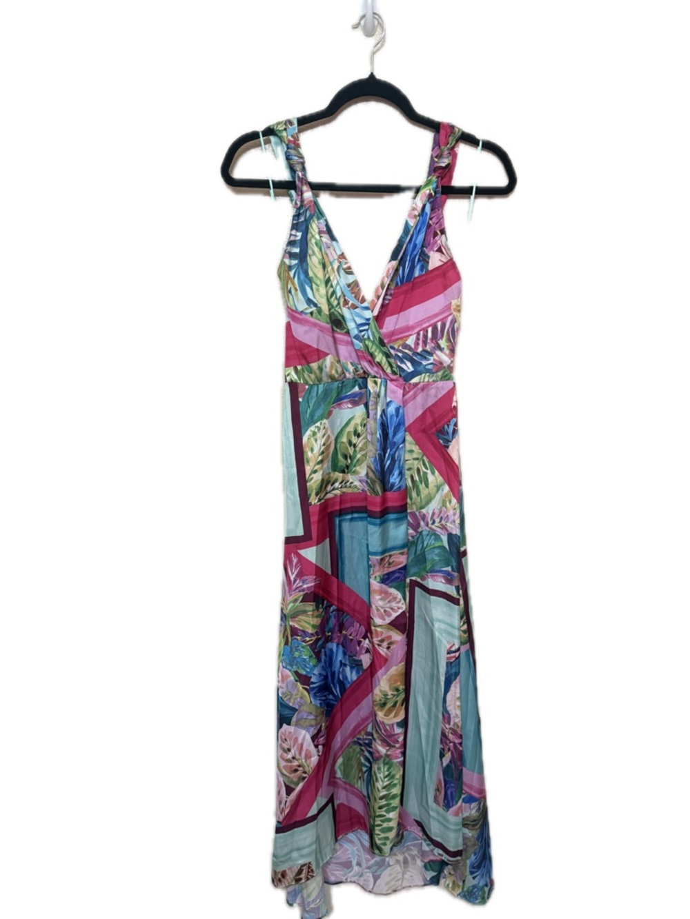 nwt Zara green satin tropical print maxi dress with tie back detail